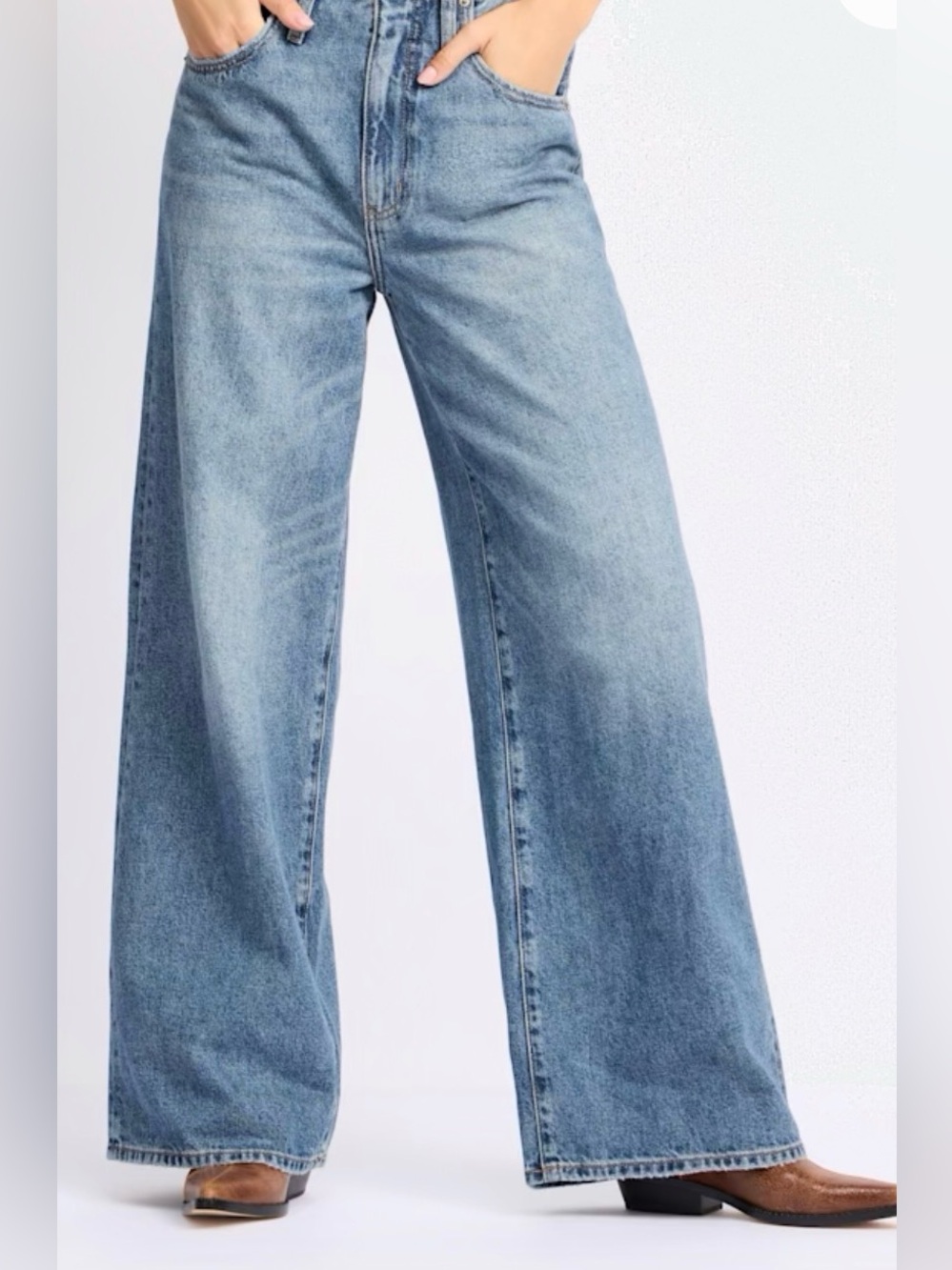 NWT🔖 DAZE Denim Kickback Waistless Palazzo Jeans 24 Wide Leg Indigo